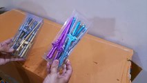 Unboxing and Review of Fancy Warrior Sword and gun Shape Gel Pen for Kids, Birthday Party Gifts