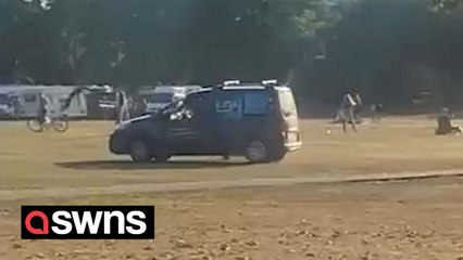 Video shows van weaving through traveller camp on Richmond Green as police sirens are heard