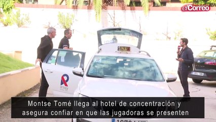 Montse Tomé llega al hotel de concentración
