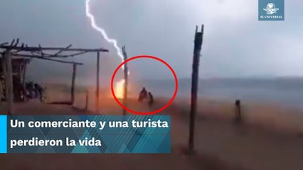 Rayo cae a dos personas en playa de Michoacán
