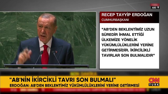 Son Dakika: Cumhurbaşkanı Erdoğan, ABD'de Birleşmiş Milletler Genel Kurulu'na hitap ediyor