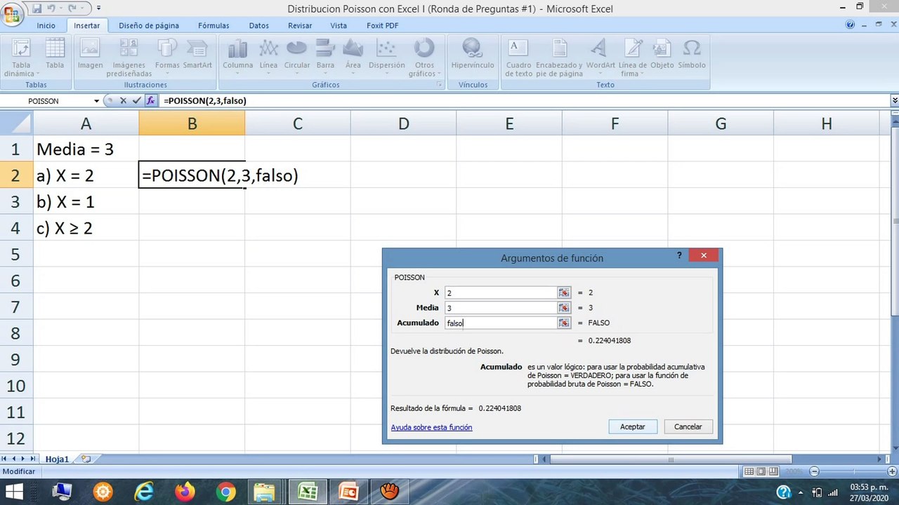 Distribución Poisson. Ejercicio Básico (en Excel)