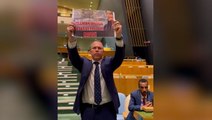 Israeli ambassador holds up photo of Mahsa Amini during Iranian president’s UN speech