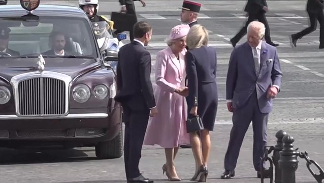 King Charles and Queen Camilla greeted by Emmanuel Macron and his wife in Paris