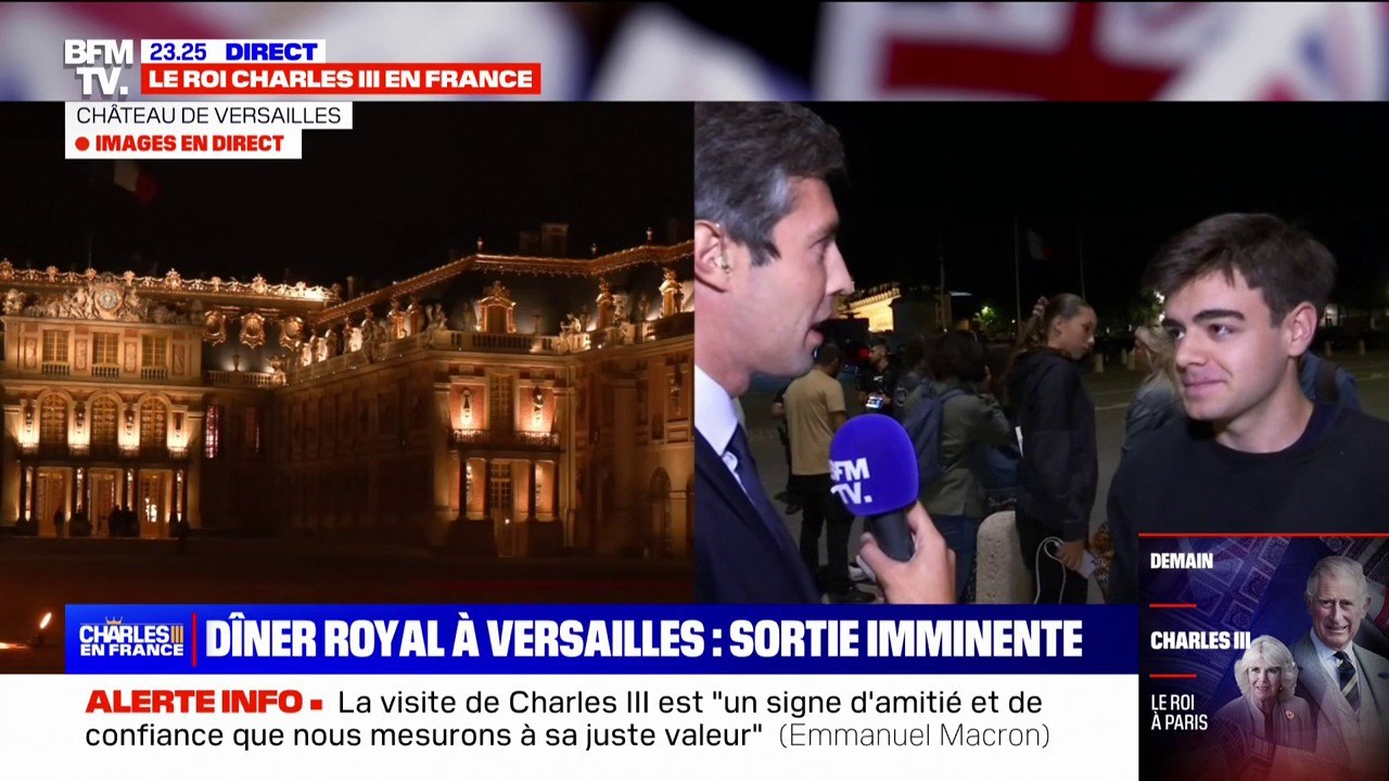 "C'est un moment historique, j'espère pouvoir apercevoir le cortège": Des curieux attendent la sortie des invités du dîner donné en l'honneur de Charles III au château de Versailles