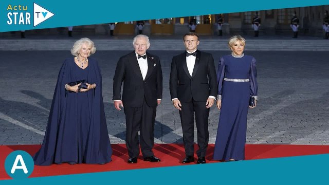Charles III en France Brigitte Macron et Camilla accordées, duel de robes de soirée bleu roi