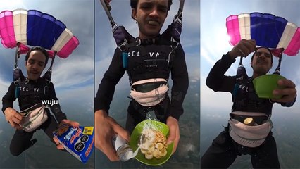 Desayuno extremo: este paracaidista se preparó un cereal a miles de pies de altura
