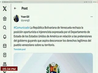 Venezuela rechaza la posición injerencista de EE.UU. en desconocer derechos legítimos del Esequibo