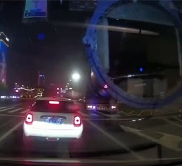 Truck crushes a car when making a turn