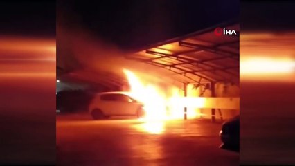 Park halindeki araç alev alev yandı!