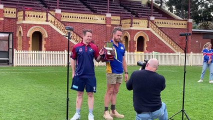 BFNL grand final captains Lee Coghlan (Sandhurst) and Jack Geary (Golden Square)