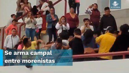 ¡A puño limpio! Morenistas arman zafarrancho en evento de la ,maestra Delfina