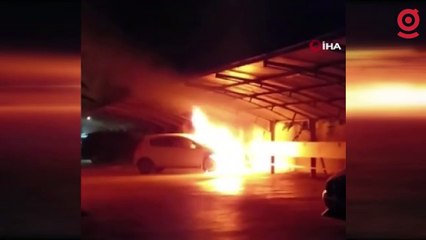 Alev alev yanan araçta meydana gelen patlama anındaki panik kamerada