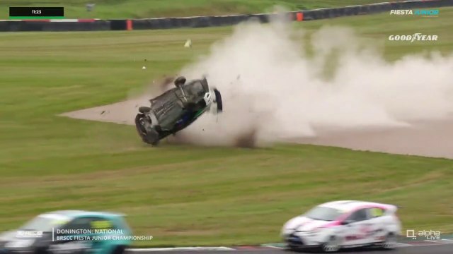 BRSCC Fiesta Junior 2023 Donington Race 1 Restart ONeillGoing Flips
