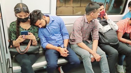Sleeping on stranger girls in the metro funny reactions - Somesh Brijwasi -