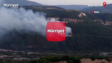 Karabük’teki orman yangını havadan görüntülendi
