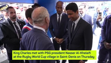 King Charles meets PSG team at Rugby World Cup village