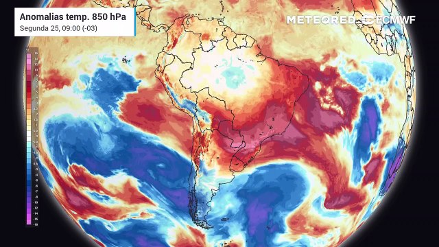 Previsão anomalia temperatura 850hPA