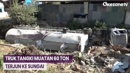 Truk Tangki Muatan 60 Ton Semen Terguling dan Terjun ke Sungai di Maros