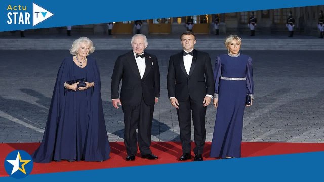 Charles III en France Brigitte Macron et Camilla accordées, duel de robes de soirée bleu roi