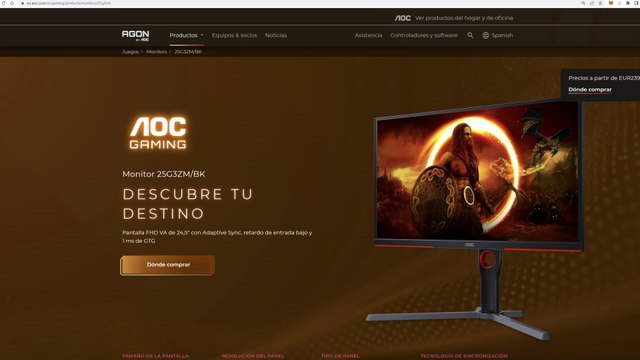 MONITOR AOC GAMING 25G3ZM | DE LOS MEJORES MONITORES FHD CON 240HZ PARA GAMERS CON UN GRAN PRECIO