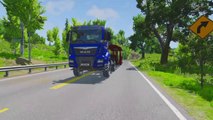 Flatbed Trailer Cars Transporatation with Truck - Speedbump vs tractor - BeamNG.Drive