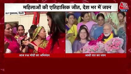 Women preparing to welcome PM Modi in BJP HQ