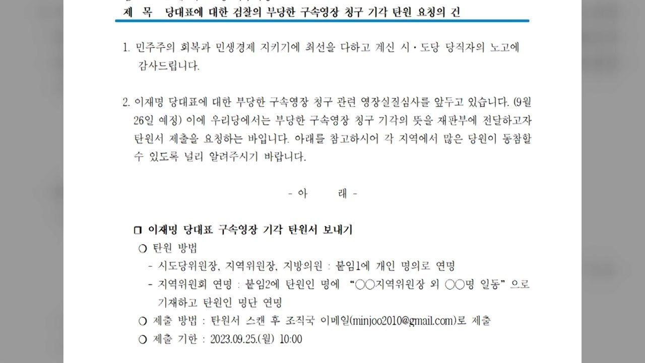 민주, 시도당에 '이재명 영장 기각 탄원서' 제출 요청 / YTN