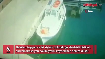 Elektrikli bisikletteki balıkçının denize düşme anı kamerada