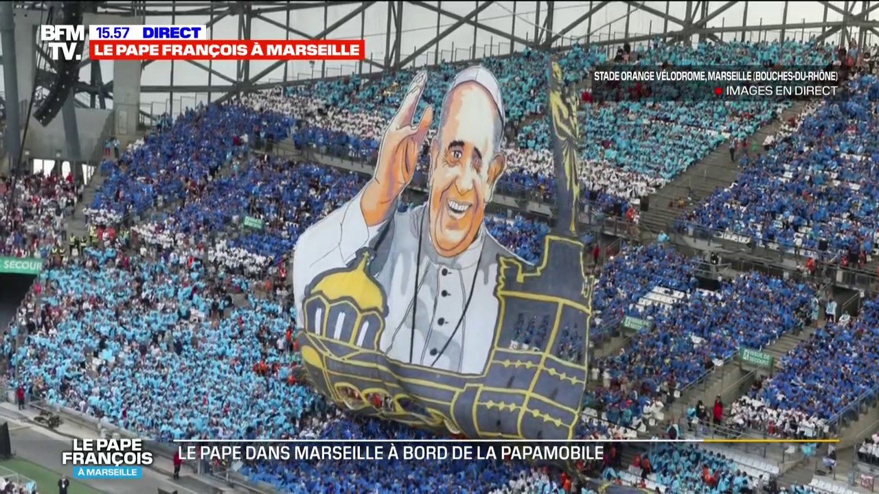 Le pape à Marseille: le tifo du souverain pontife dévoilé dans le stade Vélodrome