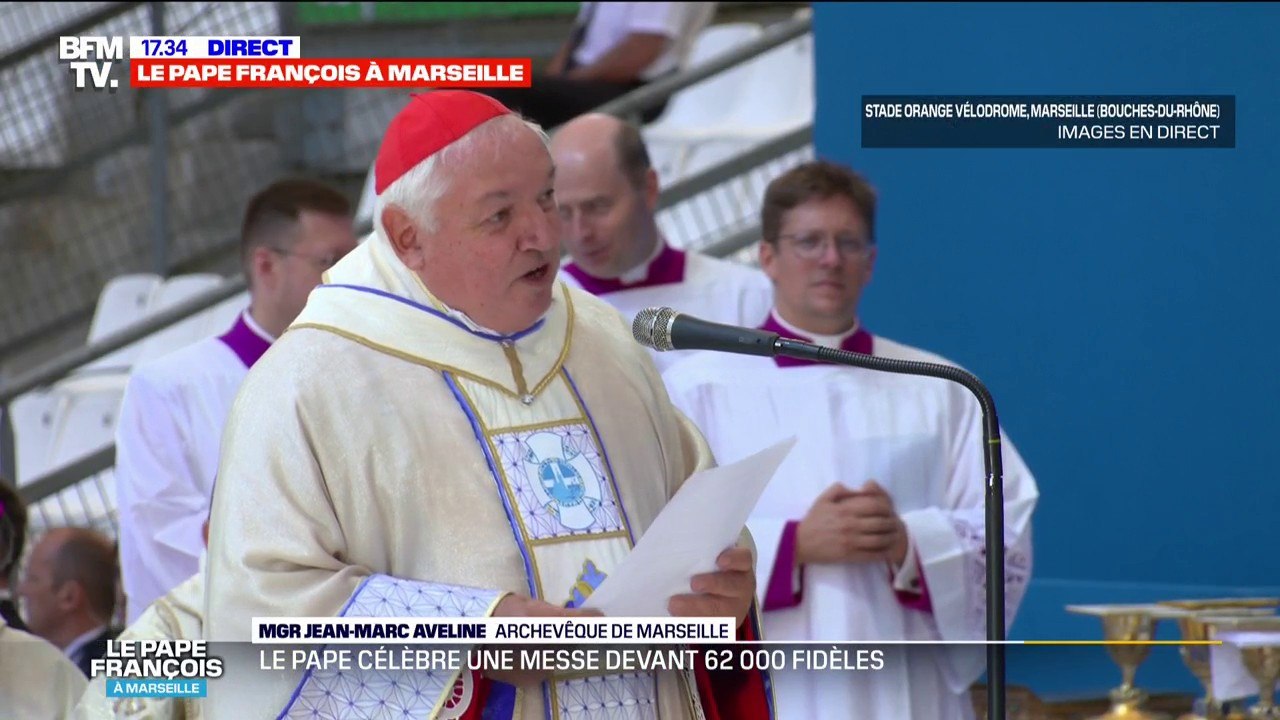"Ce soir dans ce stade quelle belle célébration et quelle belle ambiance" indique Jean-Marc Aveline, archevêque de Marseille après la messe du pape François au stade Vélodrome