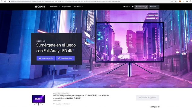 SONY INZONE M9 | MEJOR MONITOR GAMING PARA PS5, 4K, 144hz, HDR 600, PANEL IPS Full ARRAY, 1MS