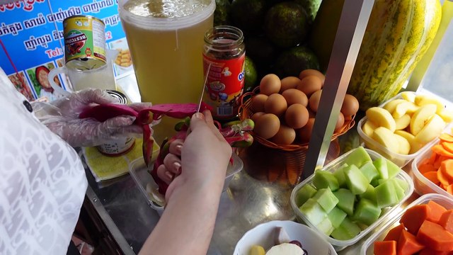 Creamy Juicy Mixed Fruit Dessert-Cambodian Street Food