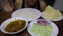 Eating Chicken Masala, White Rice, Pappad, Onion and Cucumber Salad | MUKBANG | ASMR EATING