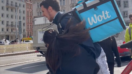 Girl accidentally clashes with a delivery guy while trying to make an aesthetic video
