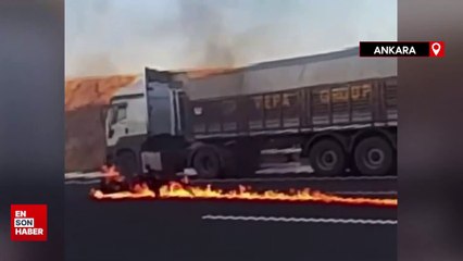 Ankara'da devrilip, alev alan motosikletin sürücüsü yaralandı