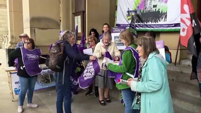 Union member gather for rally to protest against cuts and job losses at Birmingham City Council