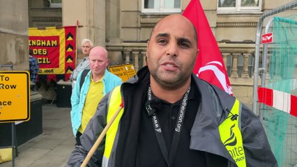 Unite regional officer Lee Wiggetts-Clinton speaks at rally against Birmingham City Council cuts and job losses