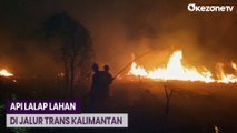 Karhutla di Jalur Trans Kalimantan, Petugas Berjibaku Padamkan Api hingga Malam
