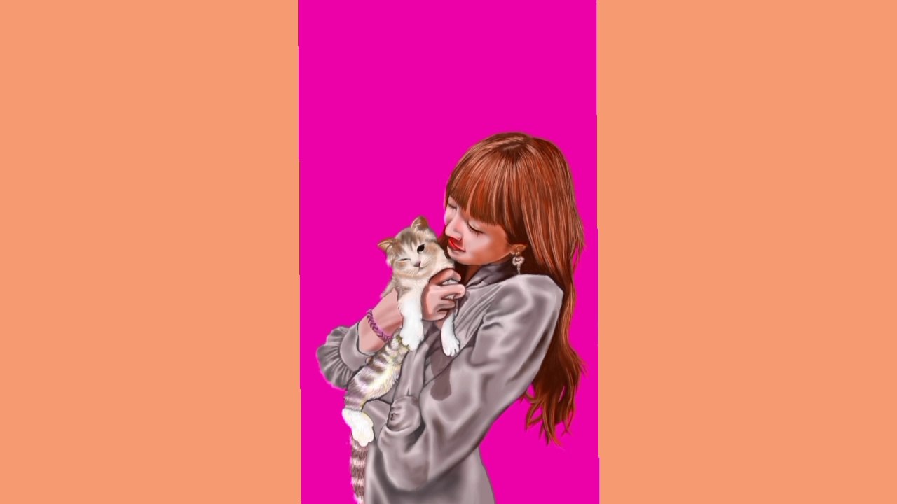 Menggambar digital wanita cantik dengan kucing kesayangannya
