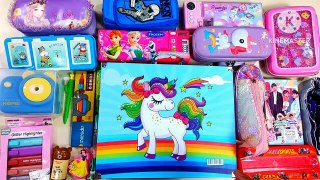 cute huge stationery collection, eraser, unicorn art supply kit, collection of pencil case, bts case