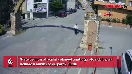 El freni çekilmeyen otomobil az daha faciaya neden oluyordu