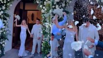 Brazil legend Ronaldo and partner Celina Locks showered with flower petals at Ibiza wedding