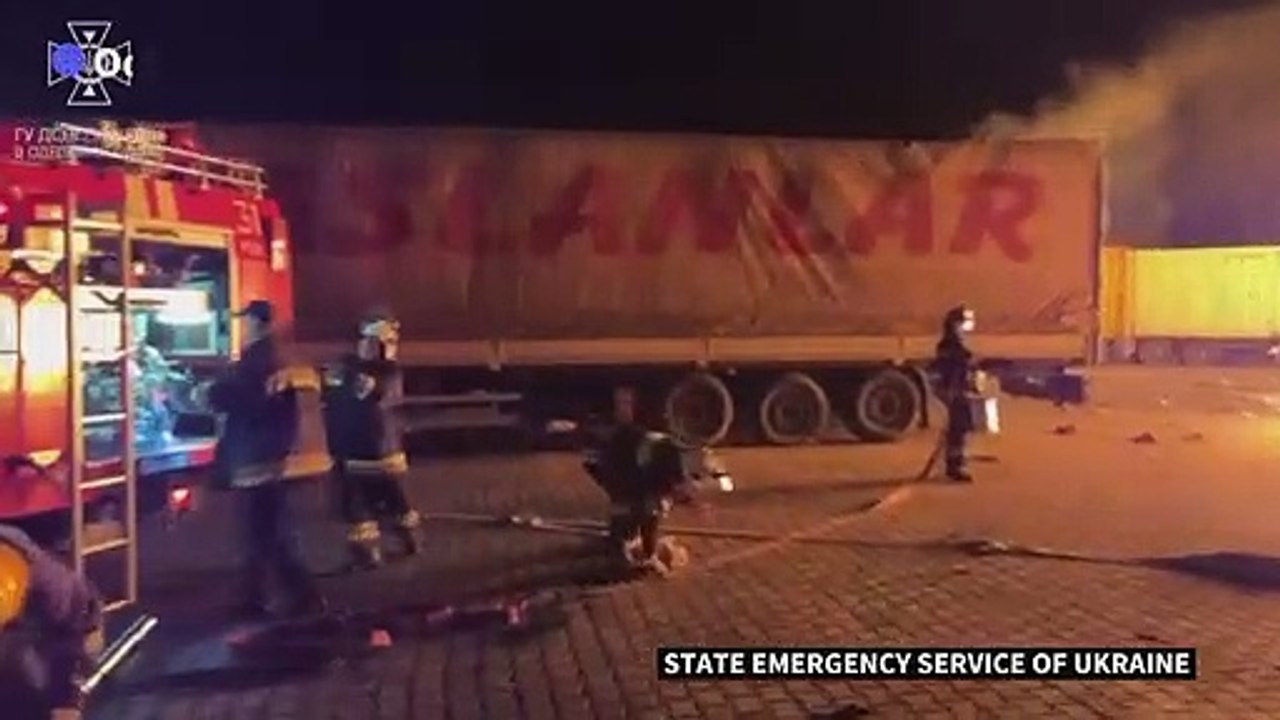 Firefighters battle blaze as Russia launches drones on Ukraine's Odesa region