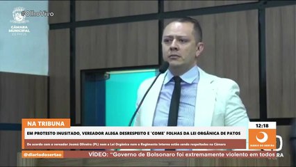 Vereador de Patos que comeu a Lei Orgânica diz que Câmara ‘atropela’ para votar projetos do prefeito
