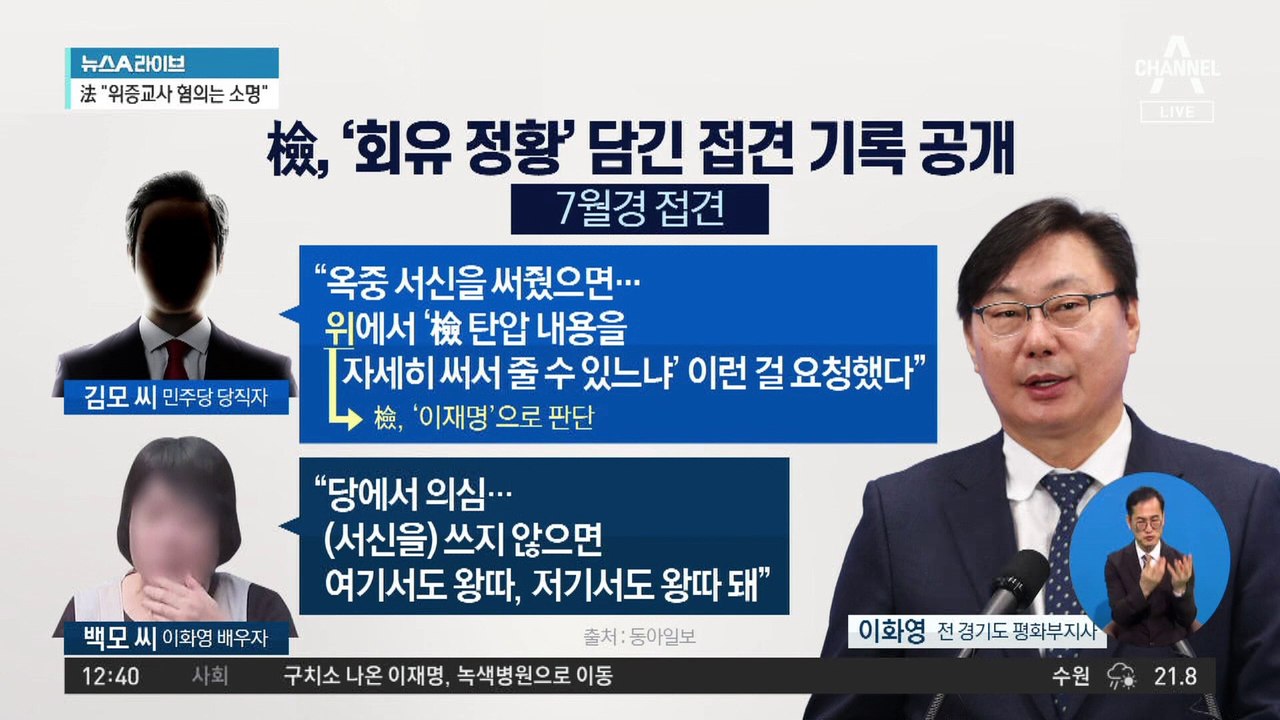 檢, ‘회유 정황’ 담긴 이화영 접견 기록 공개