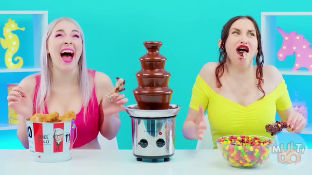 Chocolate Fountain Fondue Challenge Eating Only Sweet 24 Hours