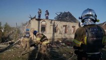 Houses left in ruins in Ukrainian city after Russian bombardment of residential area