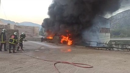 Amasya'da asfalt şantiyesinde yangın