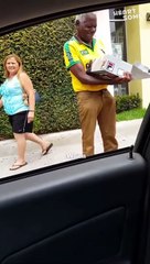Unexpected Kindness: Stranger Surprises Elderly Man with Blue Shirt and Shoes 